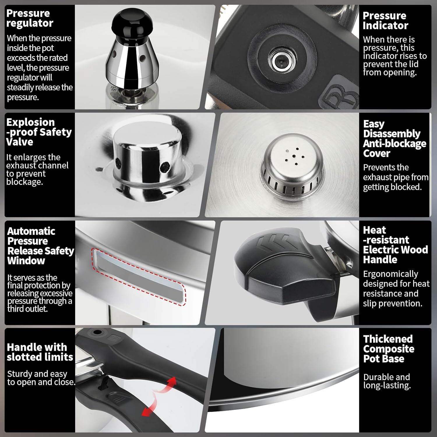 6.3 Quart Stainless Steel Pressure Cooker with Pressure Indicator and Safety Features for Gas and Induction Cooking