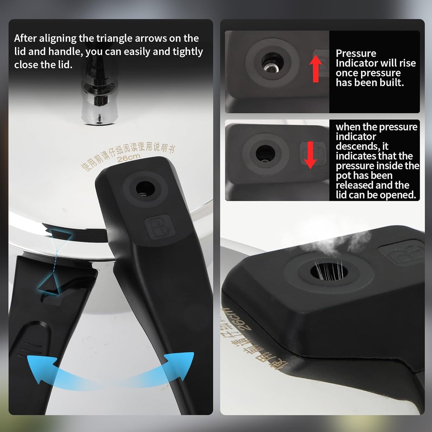 6.3 Quart Stainless Steel Pressure Cooker with Pressure Indicator and Safety Features for Gas and Induction Cooking