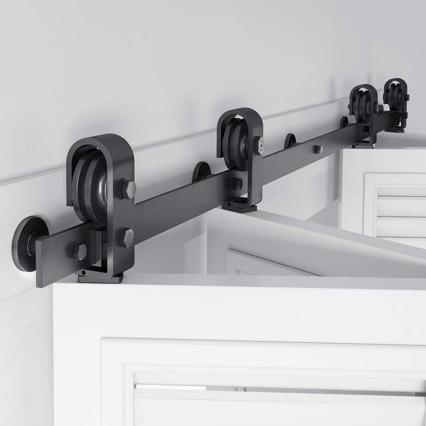 64 inch Bifold Barn Door Hardware Track Kit for Four 15 inch Closet Doors - Top Mount Sliding System - Heavy Duty Roller - Smooth & Quiet - Black - WildKart