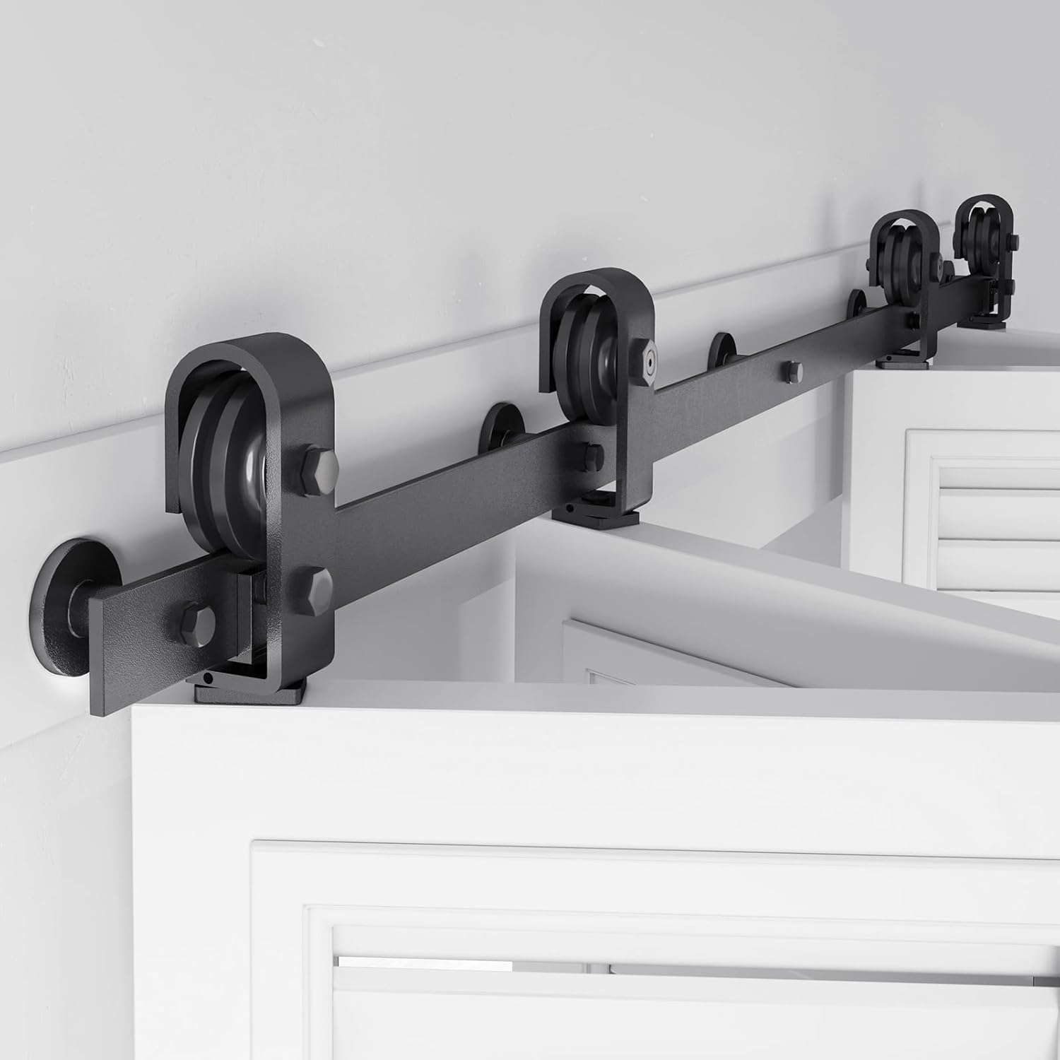 64 inch Bifold Barn Door Hardware Track Kit for Four 15 inch Closet Doors - Top Mount Sliding System - Heavy Duty Roller - Smooth & Quiet - Black - WildKart
