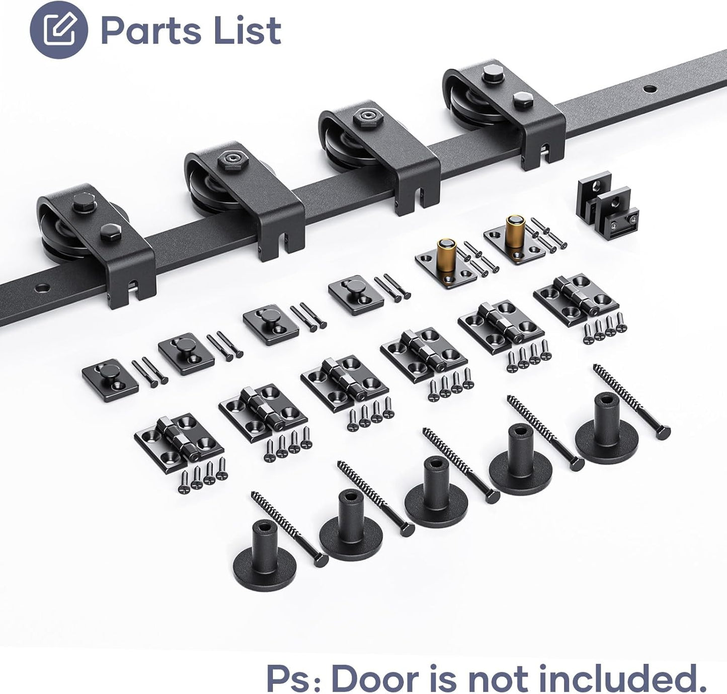 64 inch Bifold Barn Door Hardware Track Kit for Four 15 inch Closet Doors - Top Mount Sliding System - Heavy Duty Roller - Smooth & Quiet - Black - WildKart