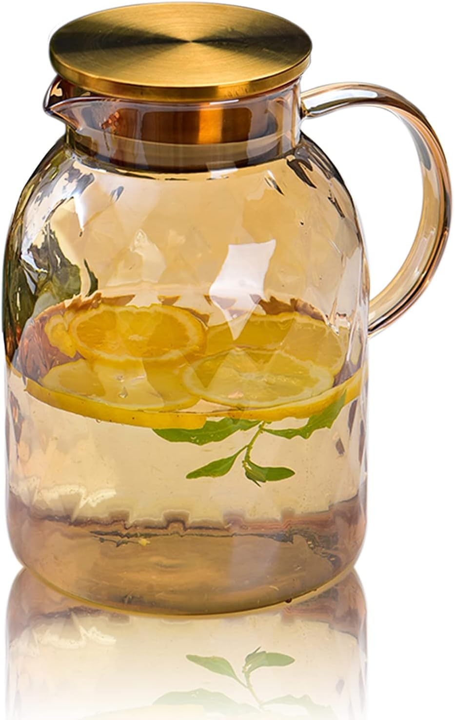 64 oz Amber Glass Pitcher with Lid, Spout, and Borosilicate Glass - Vintage Jug for Juice, Coffee, Iced Tea, Lemonade - 1.8L Bedside Water Carafe - Fridge-Friendly Hot/Cold Beverage Container