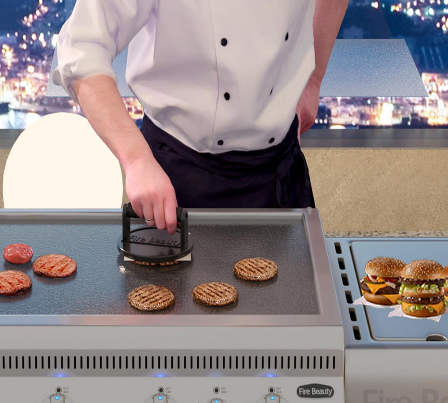 6.5" Cast Iron Grill Press with Wood Handle for Seared Bacon, Steak, and Burgers - Pre-Seasoned, Ideal for Indoor and Outdoor Cooking