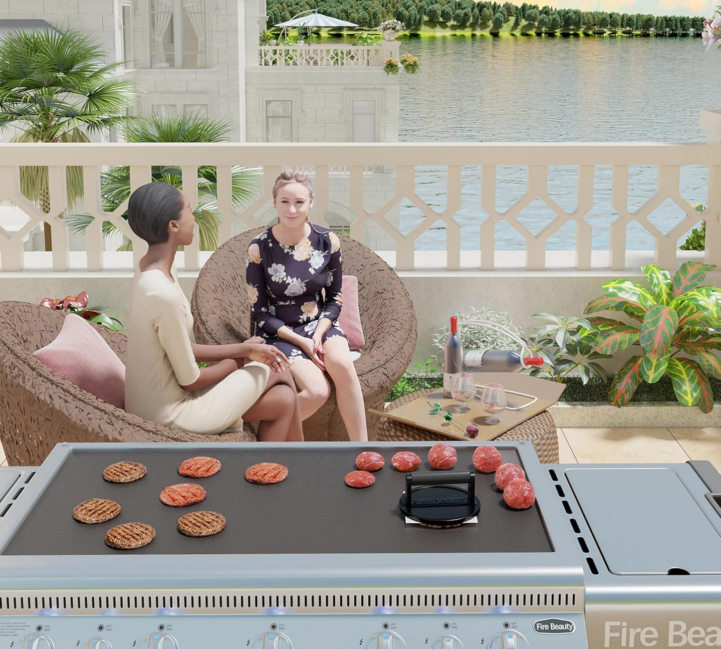 6.5" Cast Iron Grill Press with Wood Handle for Seared Bacon, Steak, and Burgers - Pre-Seasoned, Ideal for Indoor and Outdoor Cooking