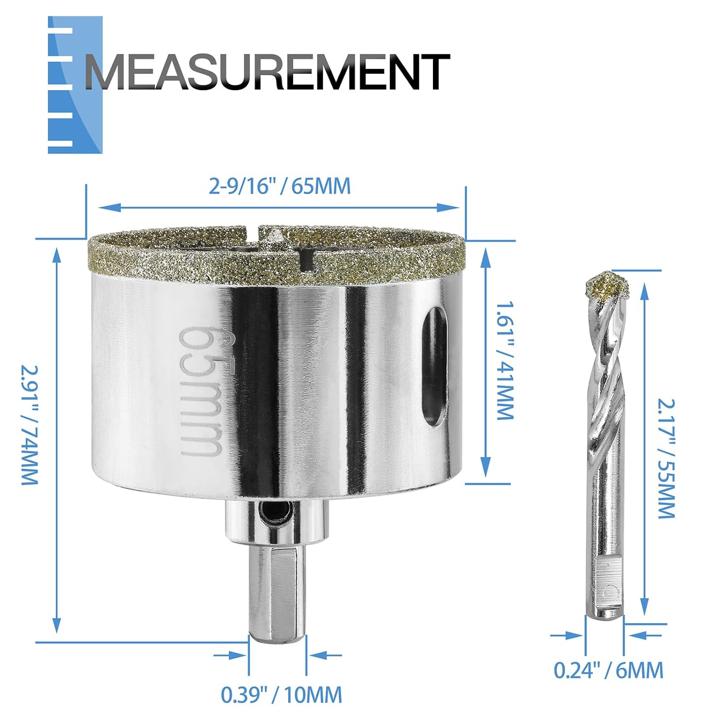 65mm Diamond Hole Saw with Center Drill Bit for Ceramic, Glass, Porcelain, Marble - Jamiikury Glass Hole Cutter