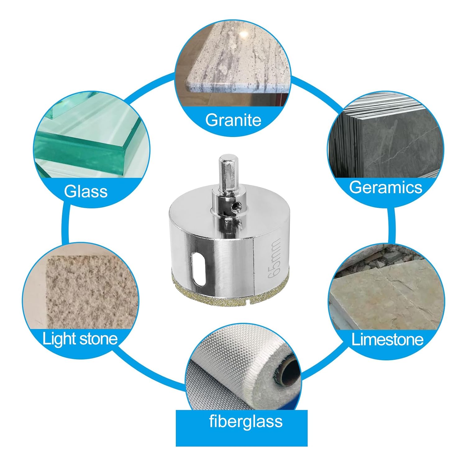 65mm Diamond Hole Saw with Center Drill Bit for Ceramic, Glass, Porcelain, Marble - Jamiikury Glass Hole Cutter