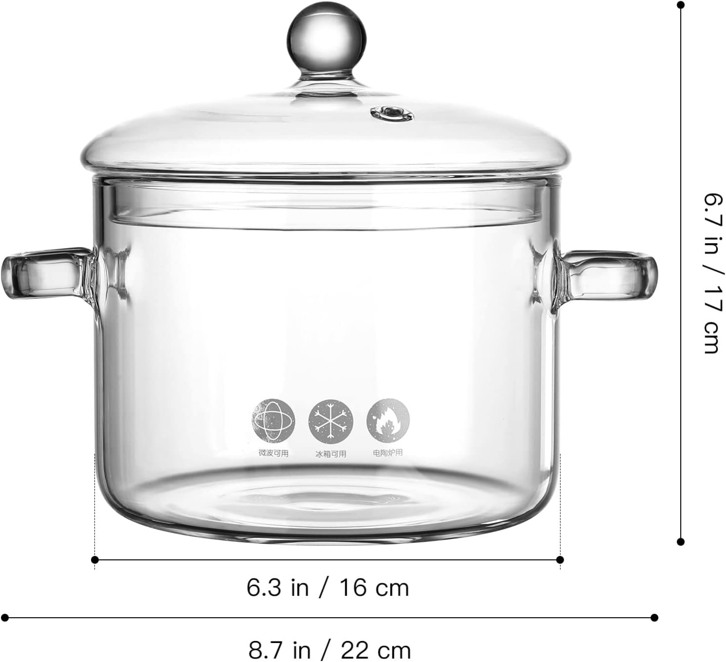 65oz Glass Saucepan with Lid - High Borosilicate Stovetop Cooking Pot for Pasta, Soup, Milk - 1900ml Glass Cookware for Instant Noodles