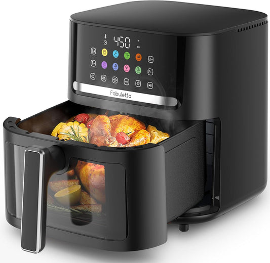 6.5QT Large Air Fryer with Clear Window and Washable Basket - 10-in-1 Presets for Crisp, Roast, Bake, and Reheat - Auto Shut-off and Nonstick - Includes Free Recipes for Easy Meals