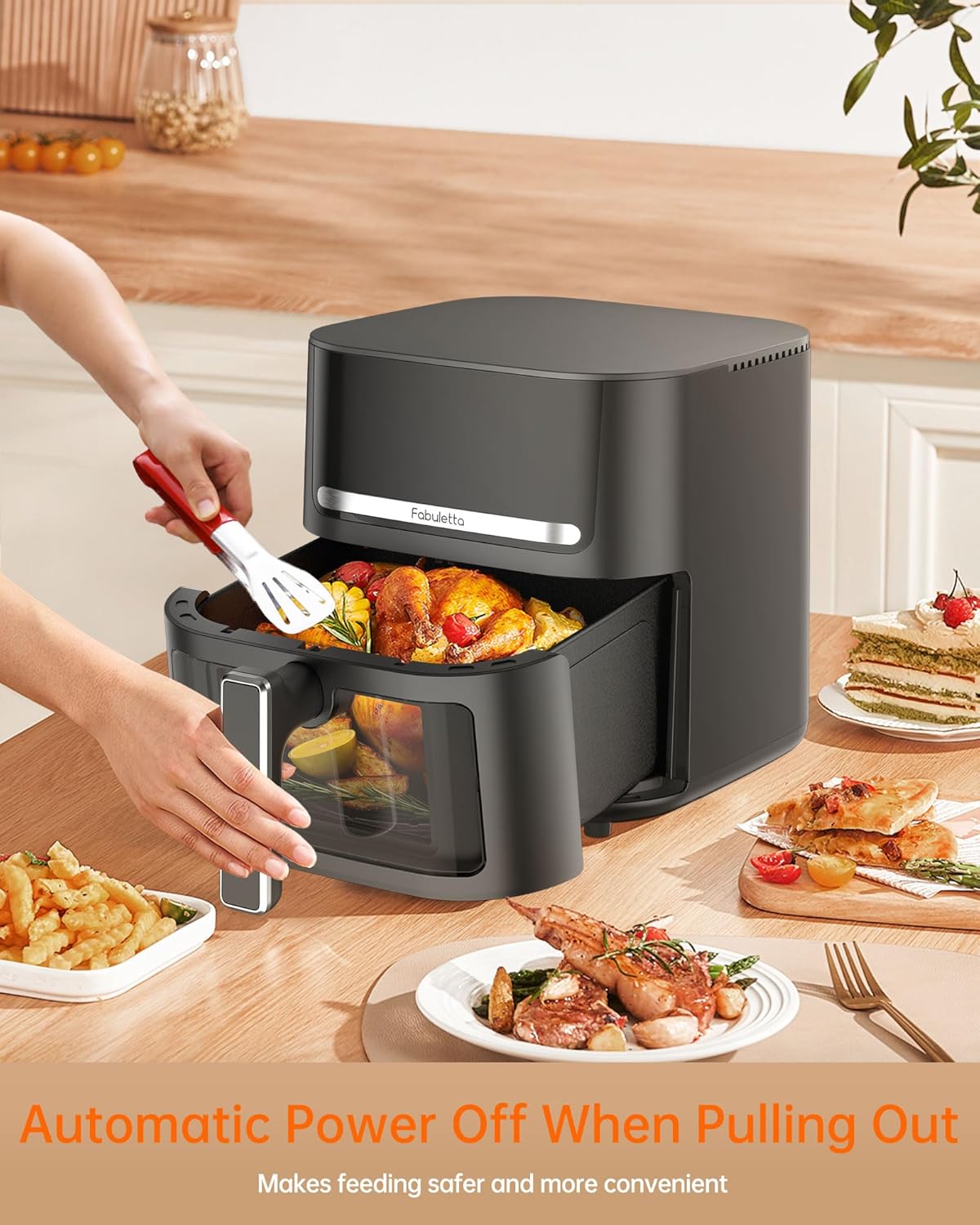 6.5QT Large Air Fryer with Clear Window and Washable Basket - 10-in-1 Presets for Crisp, Roast, Bake, and Reheat - Auto Shut-off and Nonstick - Includes Free Recipes for Easy Meals