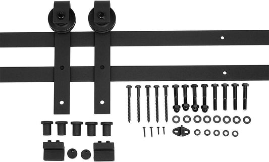 6.6 Foot Black J Shape Sliding Barn Door Hardware Kit by AmazonBasics - WildKart
