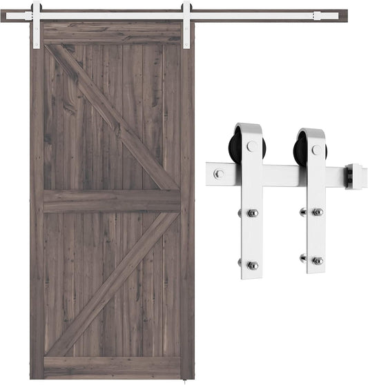 6.6 Ft Brushed Nickel Barn Door Hardware Kit - Heavy Duty Sliding Track - Easy Install - Fits 36"-40" Wide Door Panel - Smooth & Quiet Operation - WildKart