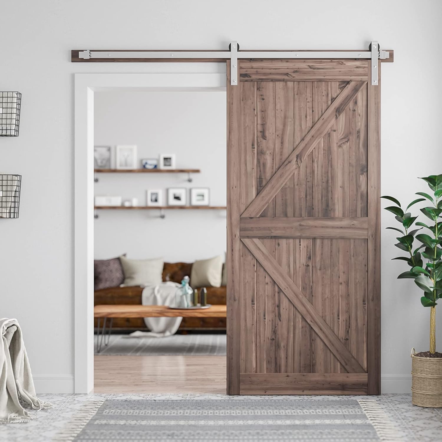 6.6 Ft Brushed Nickel Barn Door Hardware Kit - Heavy Duty Sliding Track - Easy Install - Fits 36"-40" Wide Door Panel - Smooth & Quiet Operation - WildKart