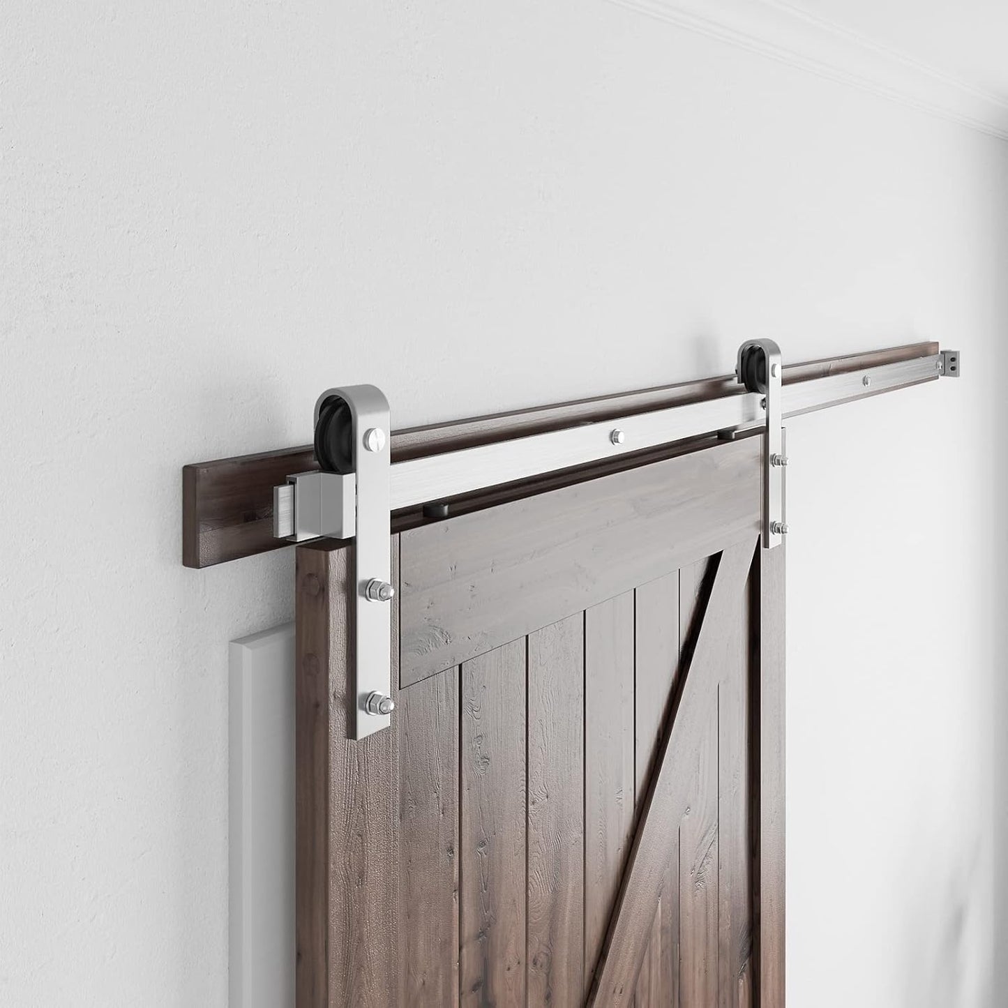 6.6 Ft Brushed Nickel Barn Door Hardware Kit - Heavy Duty Sliding Track - Easy Install - Fits 36"-40" Wide Door Panel - Smooth & Quiet Operation - WildKart