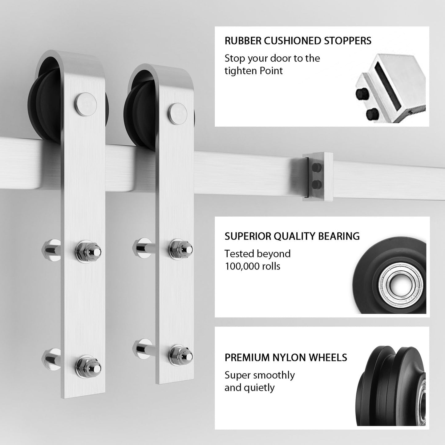 6.6 Ft Brushed Nickel Barn Door Hardware Kit - Heavy Duty Sliding Track - Easy Install - Fits 36"-40" Wide Door Panel - Smooth & Quiet Operation - WildKart