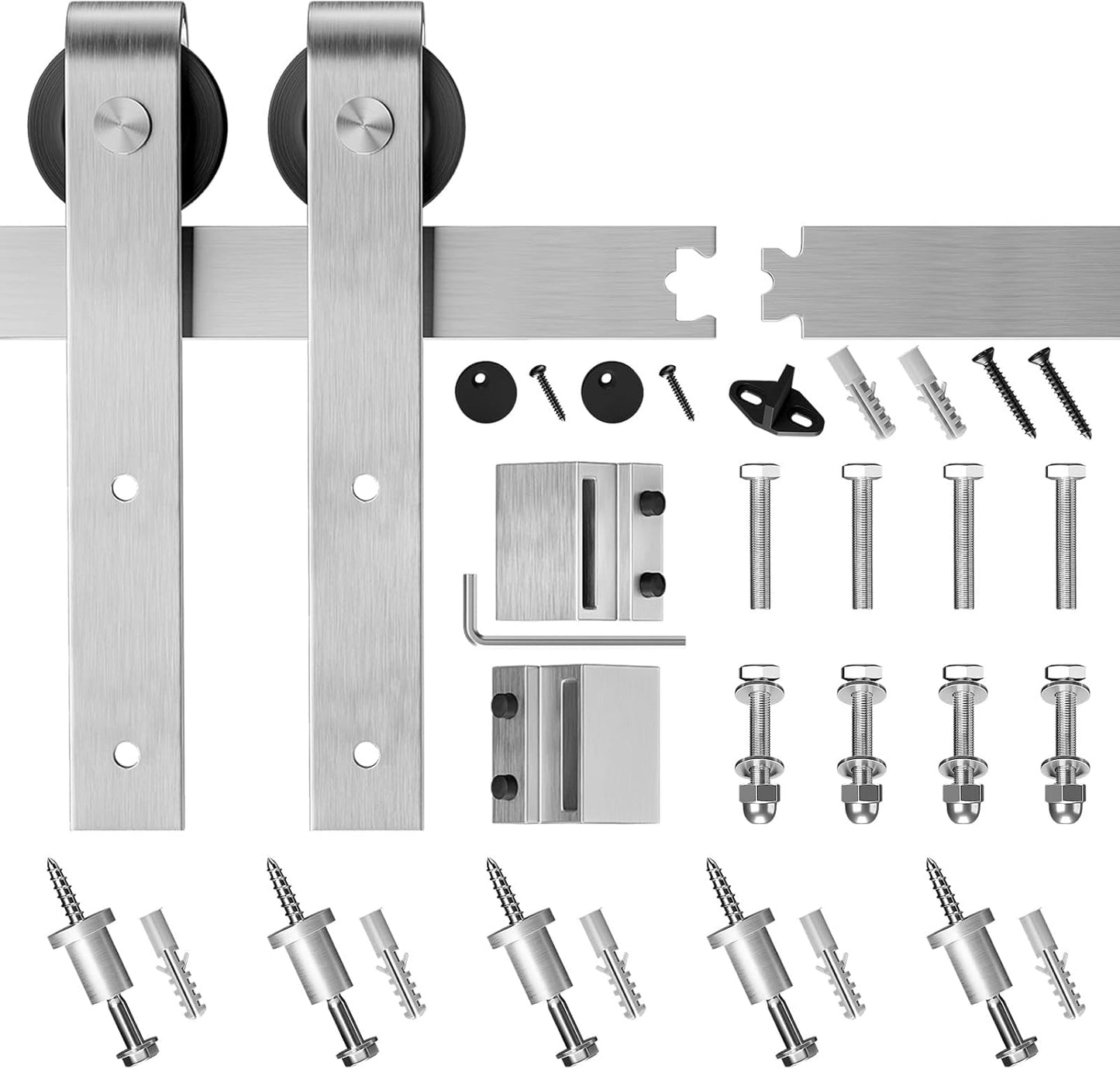 6.6 Ft Brushed Nickel Barn Door Hardware Kit - Heavy Duty Sliding Track - Easy Install - Fits 36"-40" Wide Door Panel - Smooth & Quiet Operation - WildKart