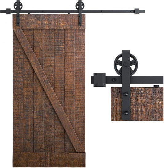 6.6 Ft Heavy Duty Sliding Barn Door Hardware Kit, Black, Smooth & Quiet, Easy Install, fits 36"-40" Wide Panel - Industrial Bigwheel Hangers Available in 4-18 Ft Sizes