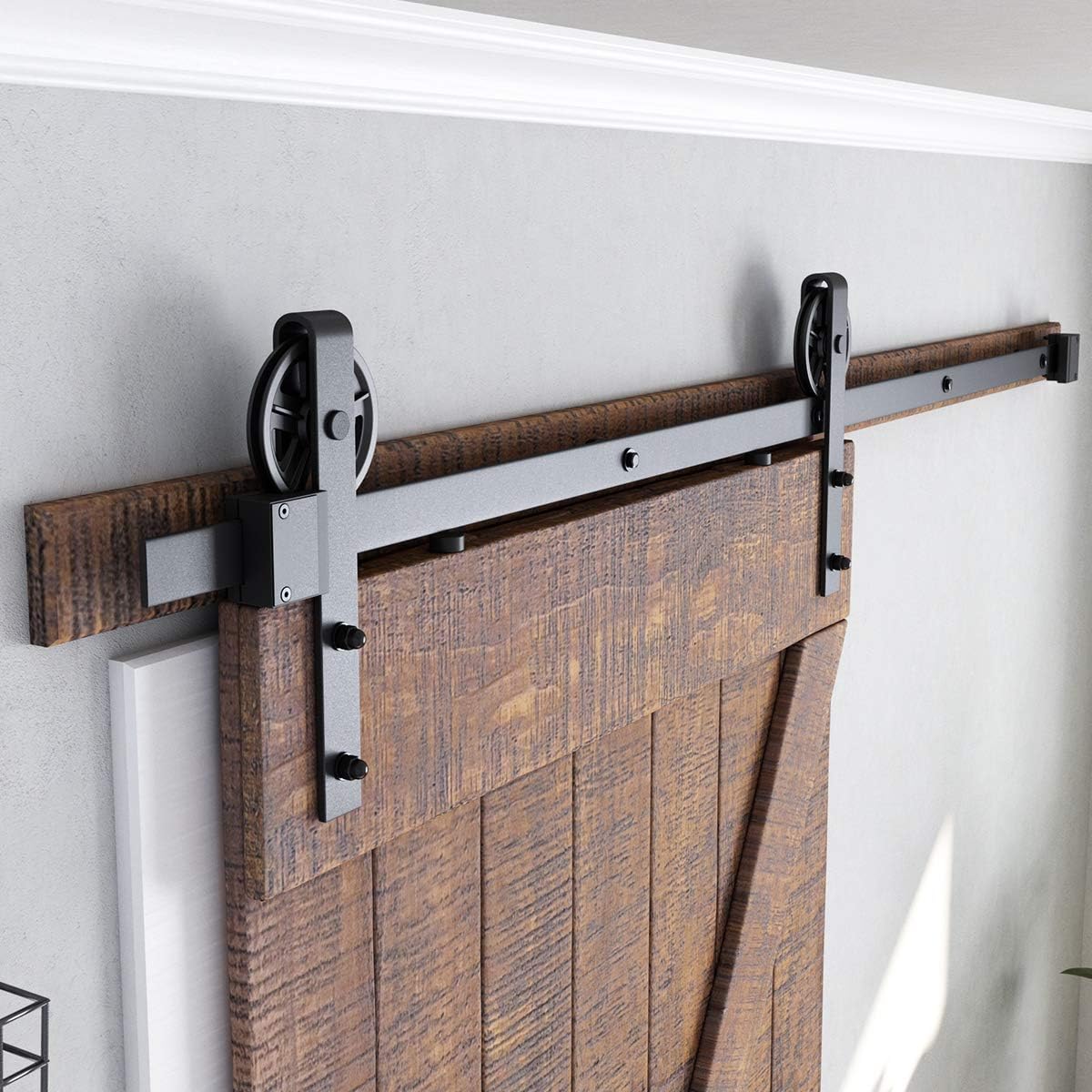 6.6 Ft Heavy Duty Sliding Barn Door Hardware Kit, Black, Smooth & Quiet, Easy Install, fits 36"-40" Wide Panel - Industrial Bigwheel Hangers Available in 4-18 Ft Sizes