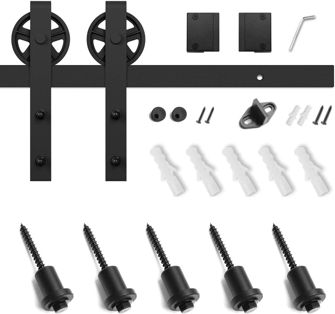 6.6 Ft Heavy Duty Sliding Barn Door Hardware Kit, Black, Smooth & Quiet, Easy Install, fits 36"-40" Wide Panel - Industrial Bigwheel Hangers Available in 4-18 Ft Sizes