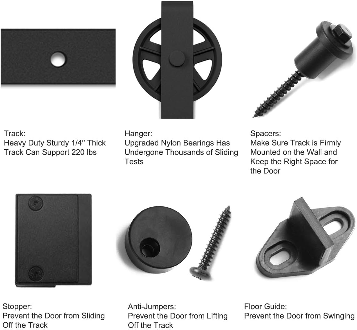 6.6 Ft Heavy Duty Sliding Barn Door Hardware Kit, Black, Smooth & Quiet, Easy Install, fits 36"-40" Wide Panel - Industrial Bigwheel Hangers Available in 4-18 Ft Sizes
