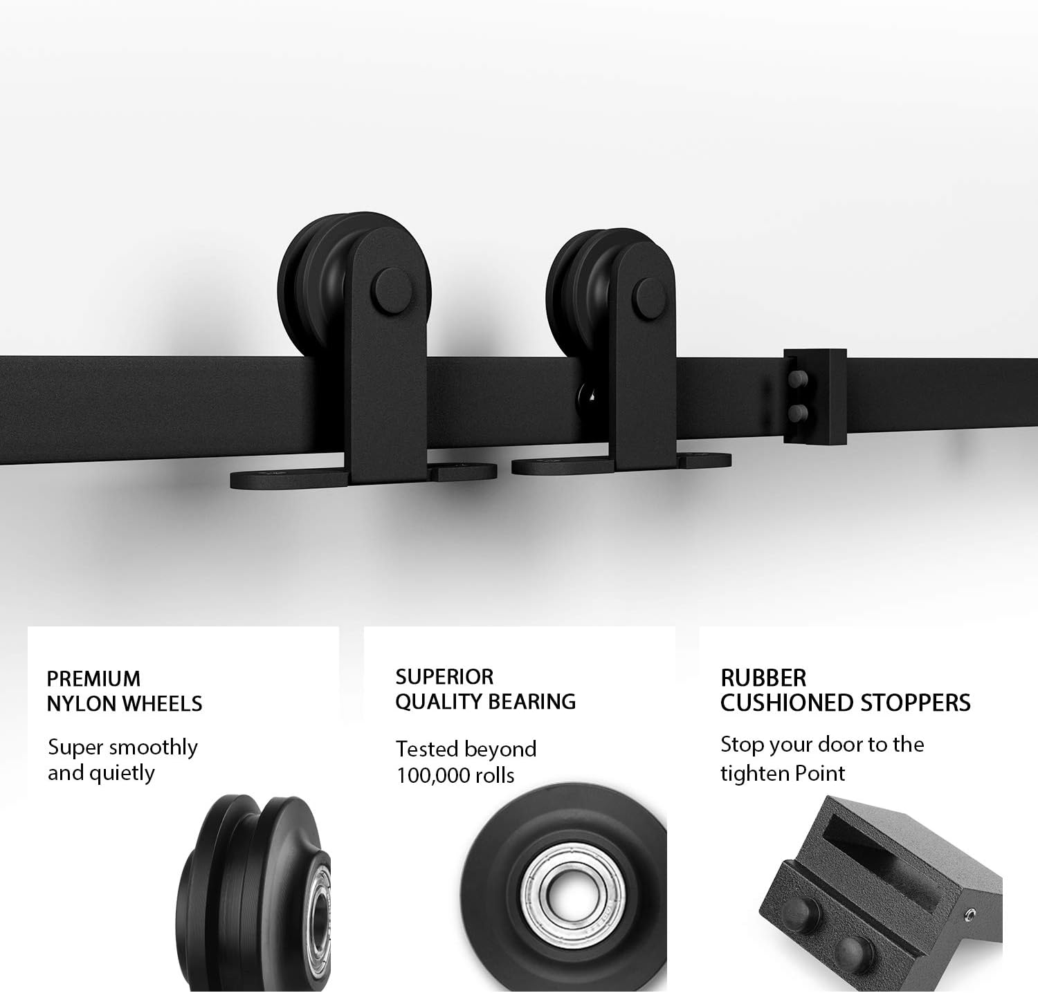 6.6 Ft Top Mount Sliding Barn Door Hardware Kit - Easy Installation & Smooth Operation - Fits 36"-40" Wide Door Panel - Step-by-Step Instructions Included - WildKart