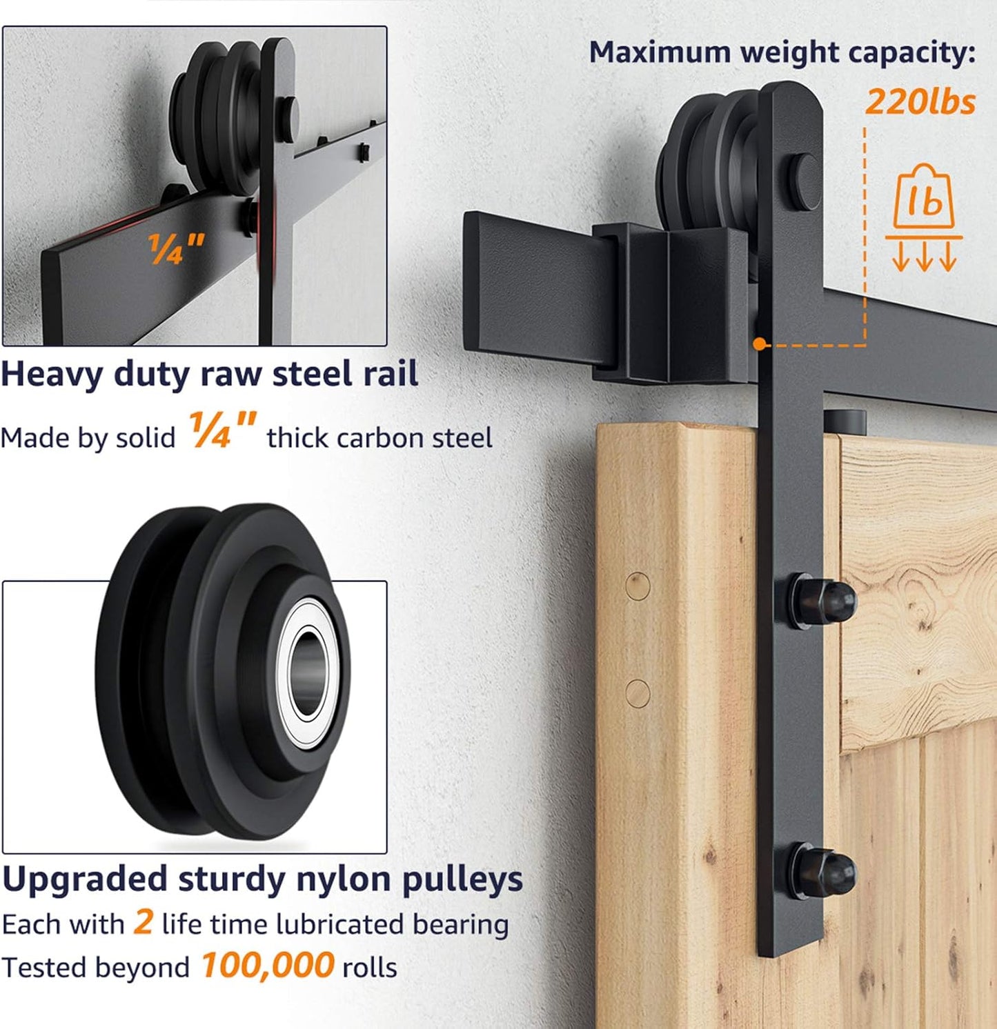6.6FT Heavy Duty Barn Door Hardware Kit - Easy to Install, Smooth and Quiet Sliding Door Track - Fits 36"-40" Wide Panel - Sturdy Design - WildKart
