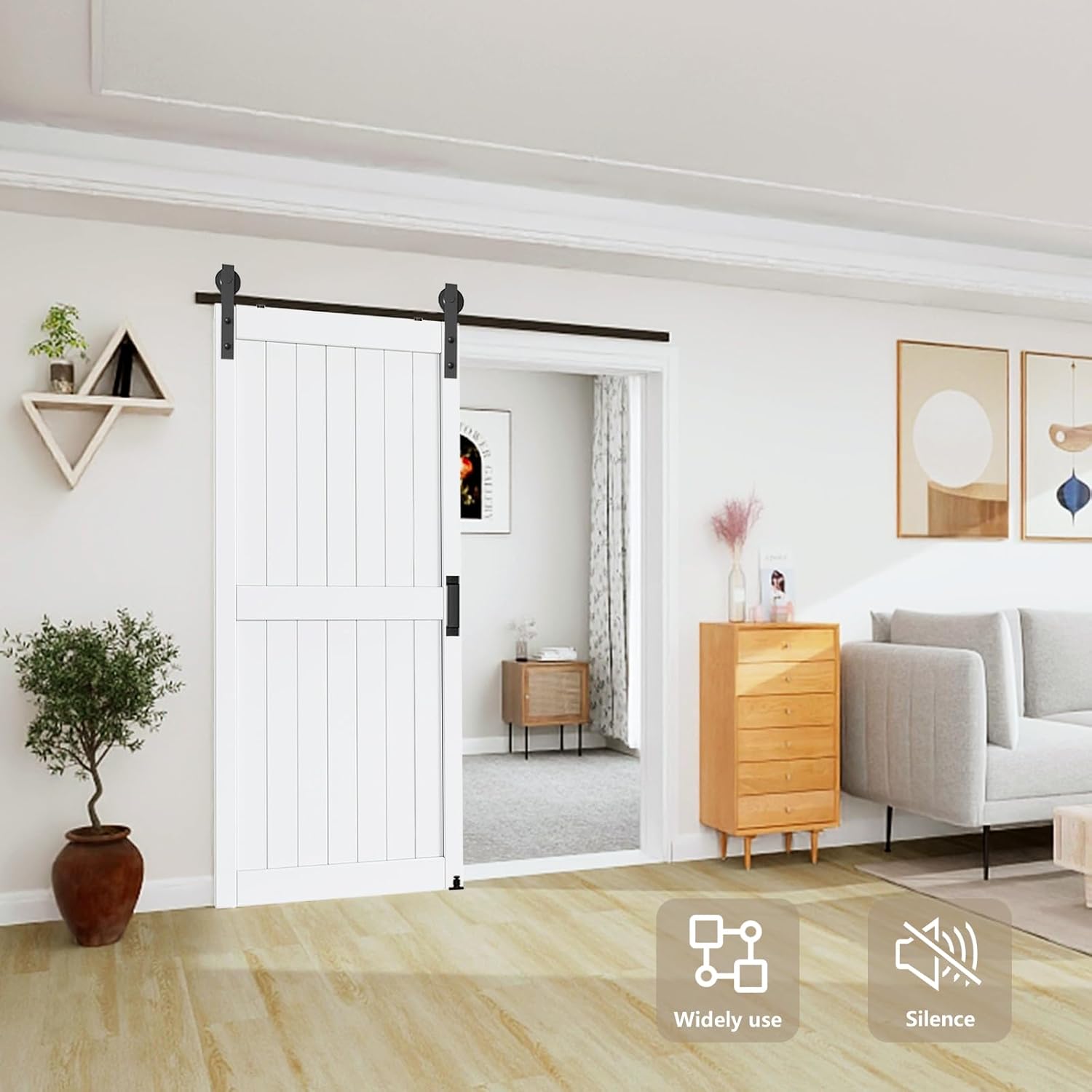 6.6FT Heavy Duty Barn Door Hardware Kit with Floor Guide, 2 Handles & Lock - Smooth Sliding Track Kit for 36"-40" Wide Panel - Interior/Exterior (J Shape Hanger) - WildKart