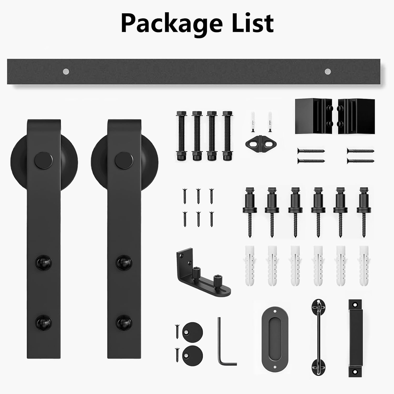 6.6FT Heavy Duty Barn Door Hardware Kit with Floor Guide, 2 Handles & Lock - Smooth Sliding Track Kit for 36"-40" Wide Panel - Interior/Exterior (J Shape Hanger) - WildKart