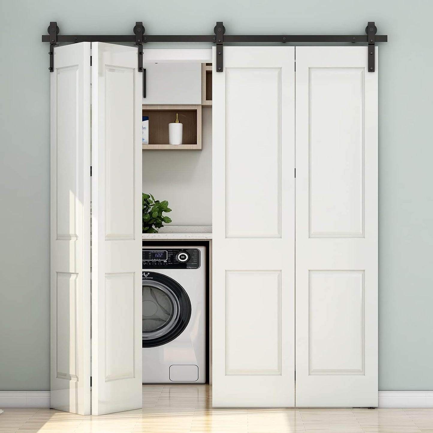 6.6FT Heavy Duty Bi-Folding Barn Door Hardware Sliding Track Kit for 4 Doors - Hardware Only