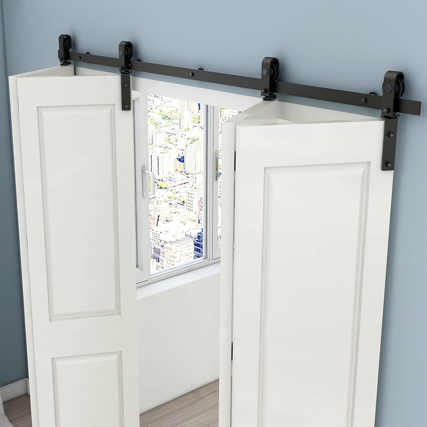 6.6FT Heavy Duty Bi-Folding Barn Door Hardware Sliding Track Kit for 4 Doors - Hardware Only