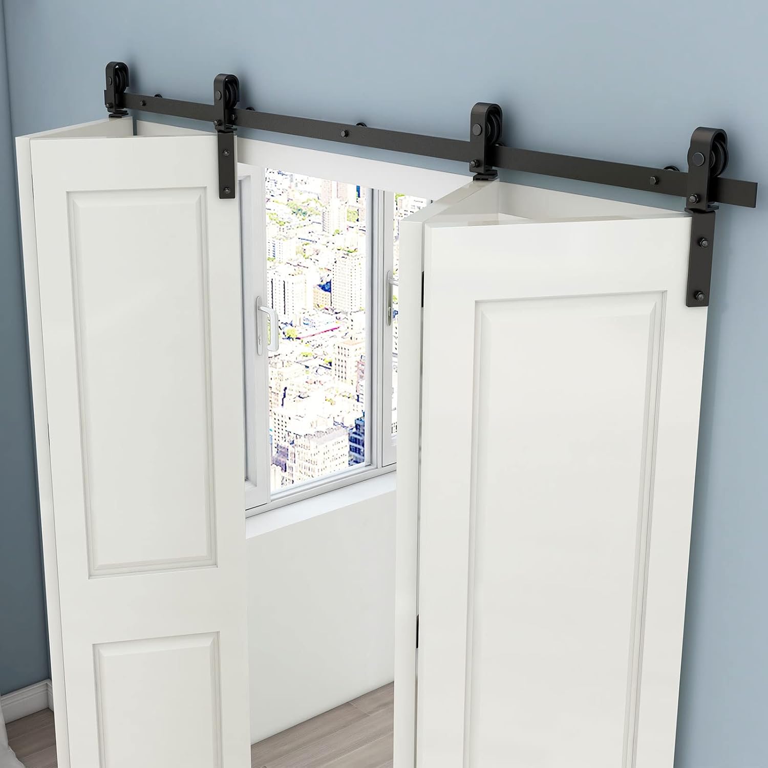 6.6FT Heavy Duty Bi-Folding Barn Door Hardware Sliding Track Kit for 4 Doors - Hardware Only
