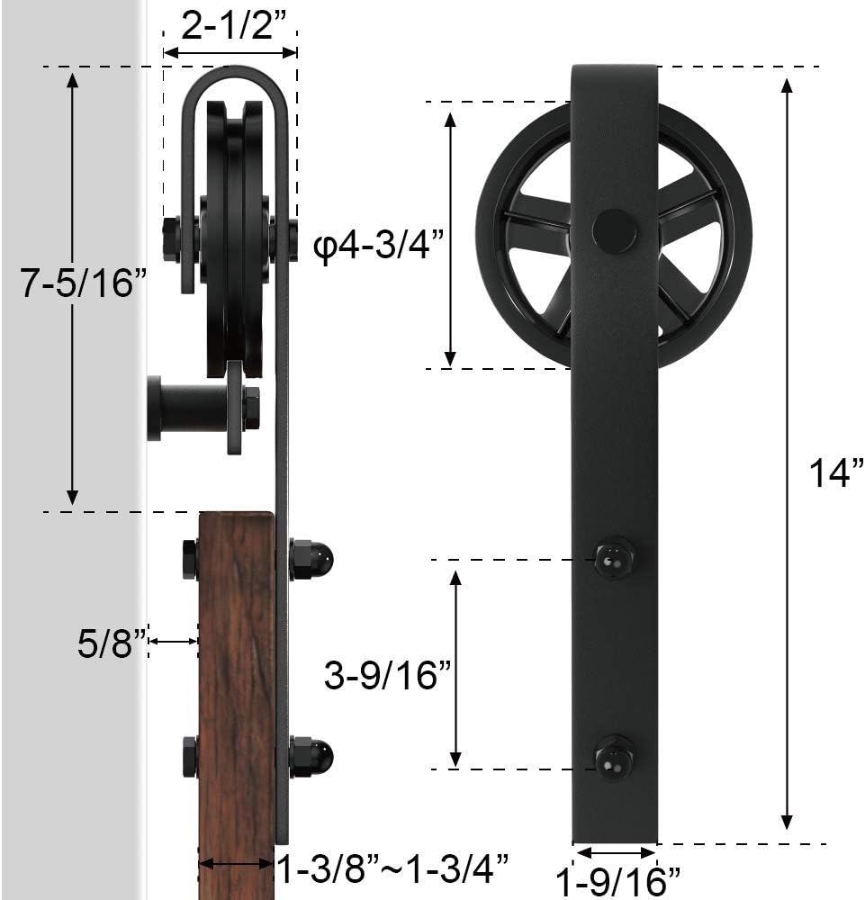 6.6FT Single Wood Sliding Barn Door Hardware Kit with Big Spoke Wheel Roller - Black Carbon Steel Flat Track System