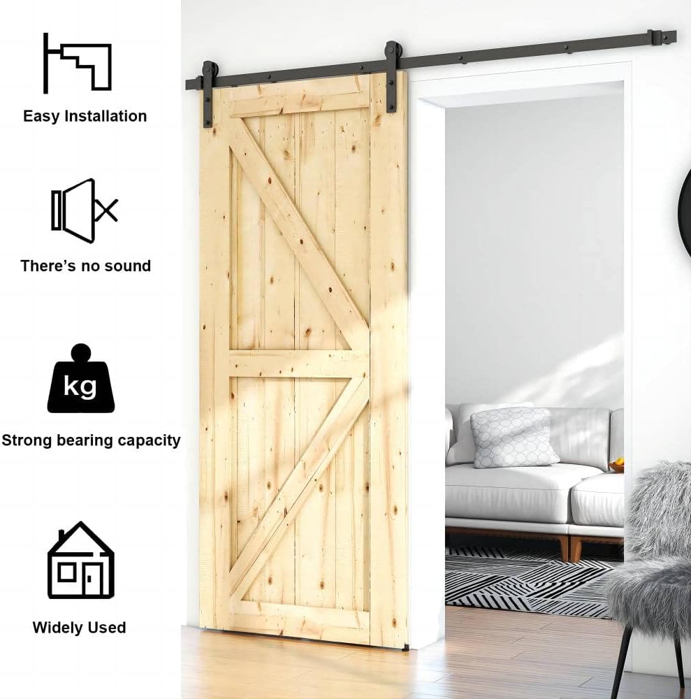 6.6FT Sliding Barn Door Hardware Kit for Single Wood Door - Easy Installation, Fits 35"-40" Wide, 1.18"-1.96" Thickness - Smooth & Quiet Operation, Includes Instructions