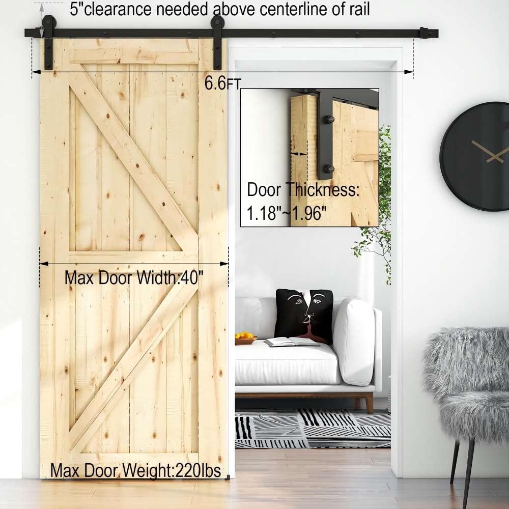 6.6FT Sliding Barn Door Hardware Kit for Single Wood Door - Easy Installation, Fits 35"-40" Wide, 1.18"-1.96" Thickness - Smooth & Quiet Operation, Includes Instructions