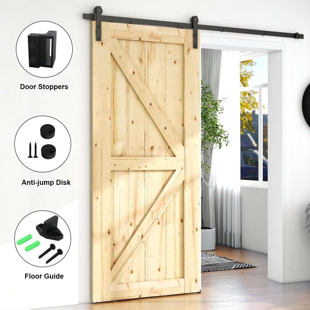 6.6FT Sliding Barn Door Hardware Kit for Single Wood Door - Easy Installation, Fits 35"-40" Wide, 1.18"-1.96" Thickness - Smooth & Quiet Operation, Includes Instructions