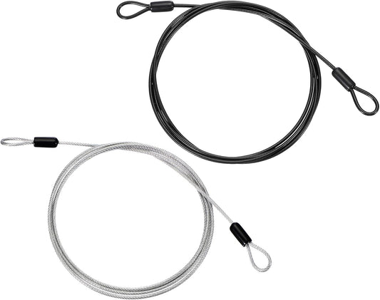 6.6ft Vinyl Coated Stainless Steel Cable with Loops, 1/8" Dia Flexible Wire Rope Security Chain Lanyard Lock for Outdoor Stage Lighting and Luggage - Black/Transparent