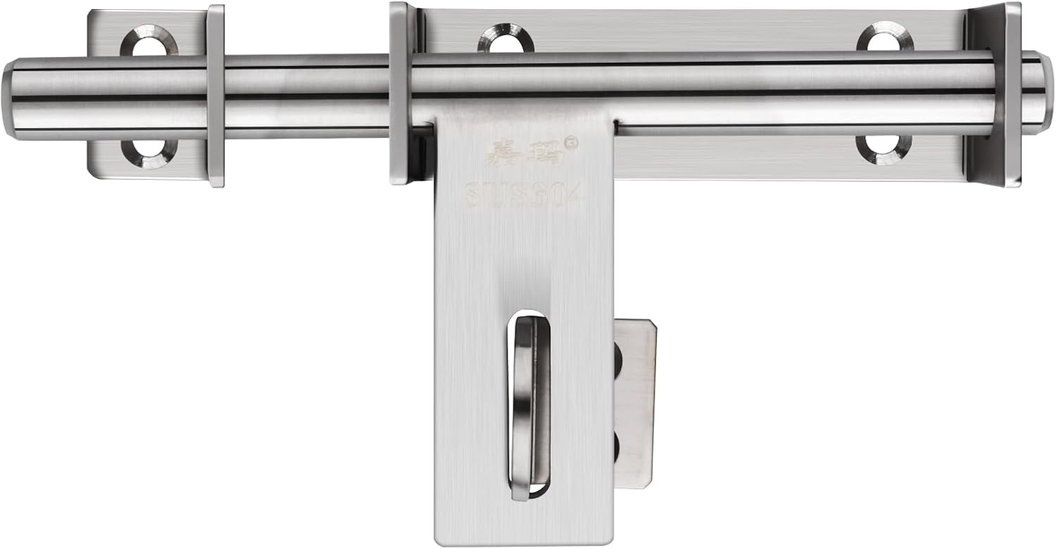 6.7 Inch Heavy Duty Stainless Steel Barrel Bolt Lock for Doors and Gates with Padlock Hole