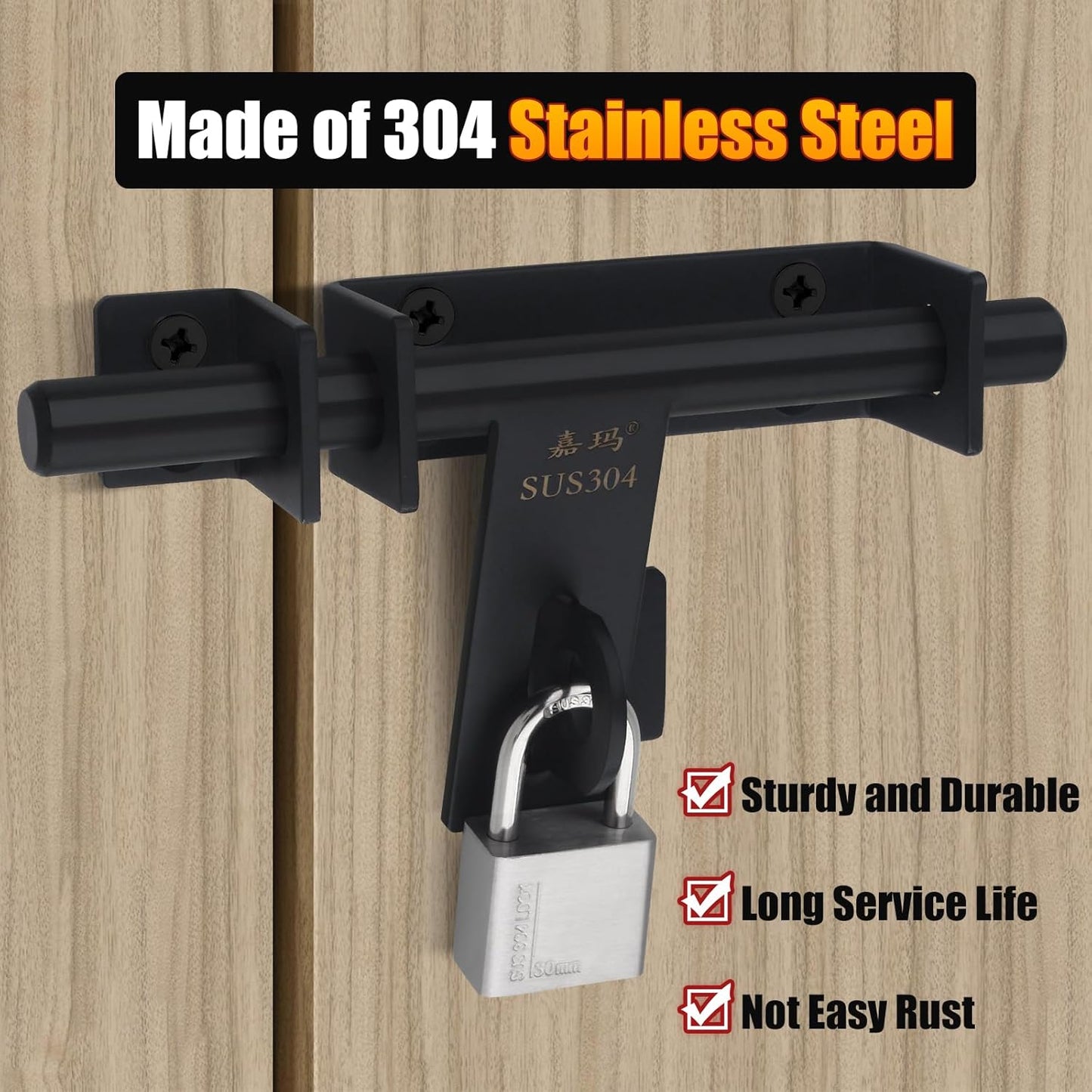 6.7 Inch Heavy Duty Stainless Steel Barrel Bolt Lock for Doors and Gates with Padlock Hole