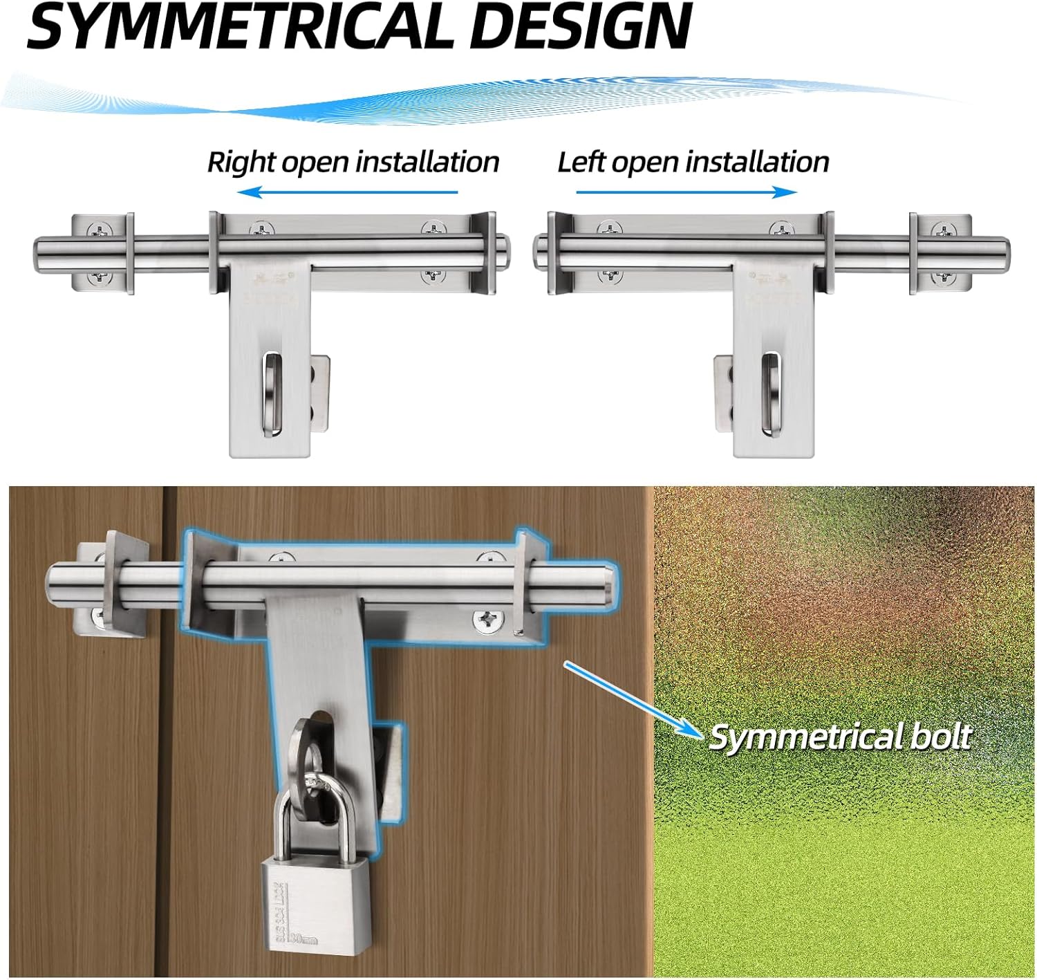 6.7 Inch Heavy Duty Stainless Steel Barrel Bolt Lock for Doors and Gates with Padlock Hole