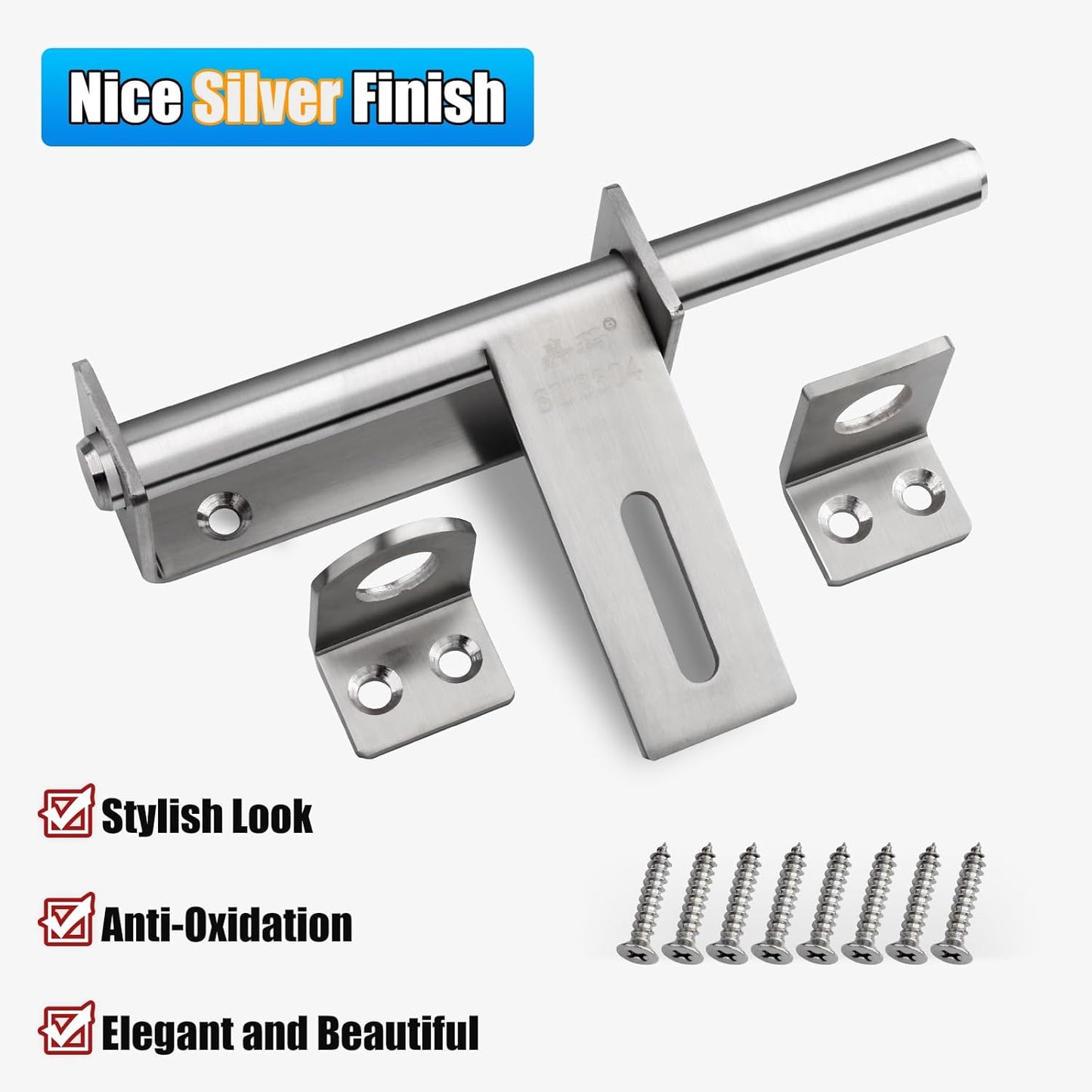 6.7 Inch Heavy Duty Stainless Steel Barrel Bolt Lock for Doors and Gates with Padlock Hole