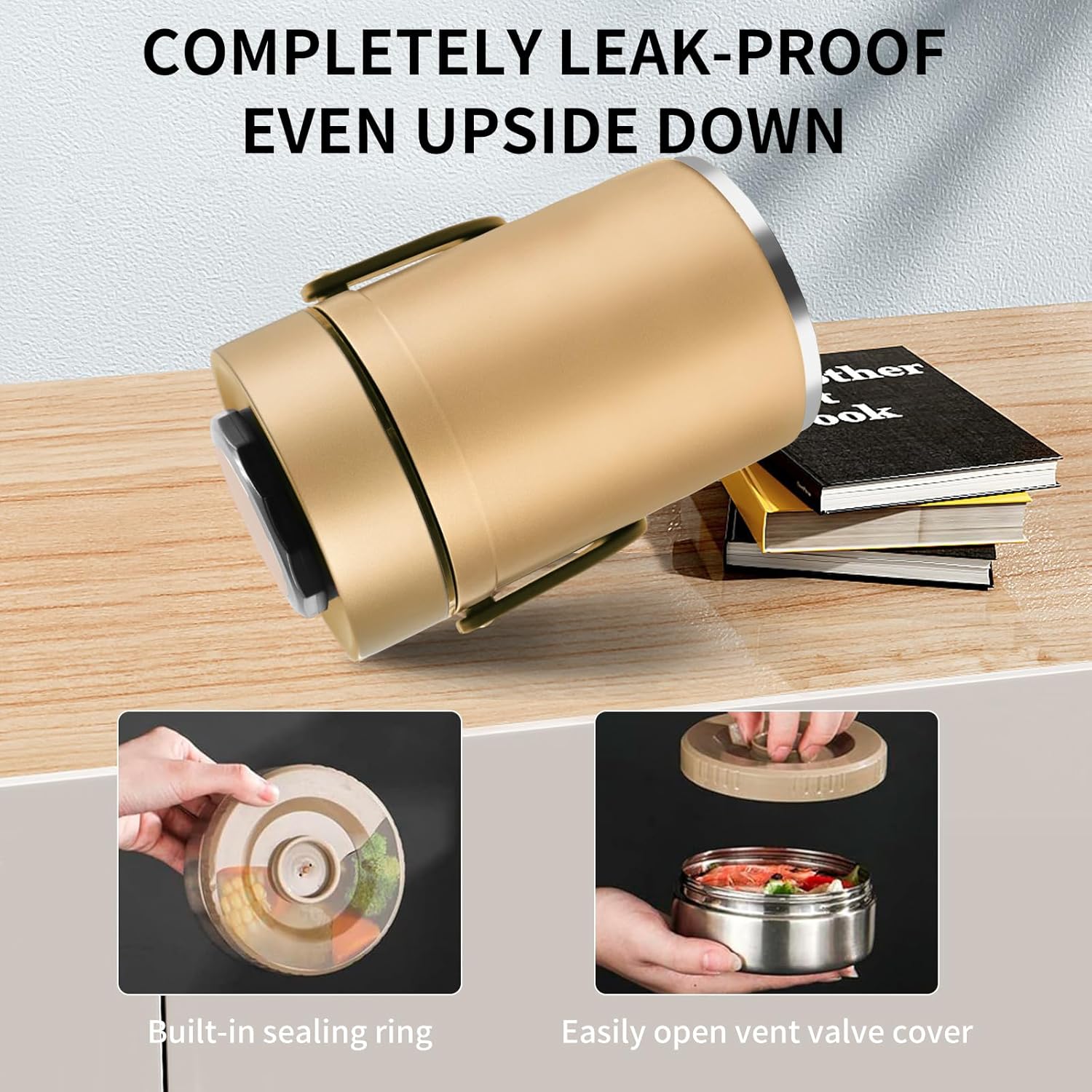 67oz Insulated Lunch Box for Hot Food, 3-Layer Stackable Thermos Jar with Insulated Bag - Ideal for Office & Outdoor Dining (Gold)
