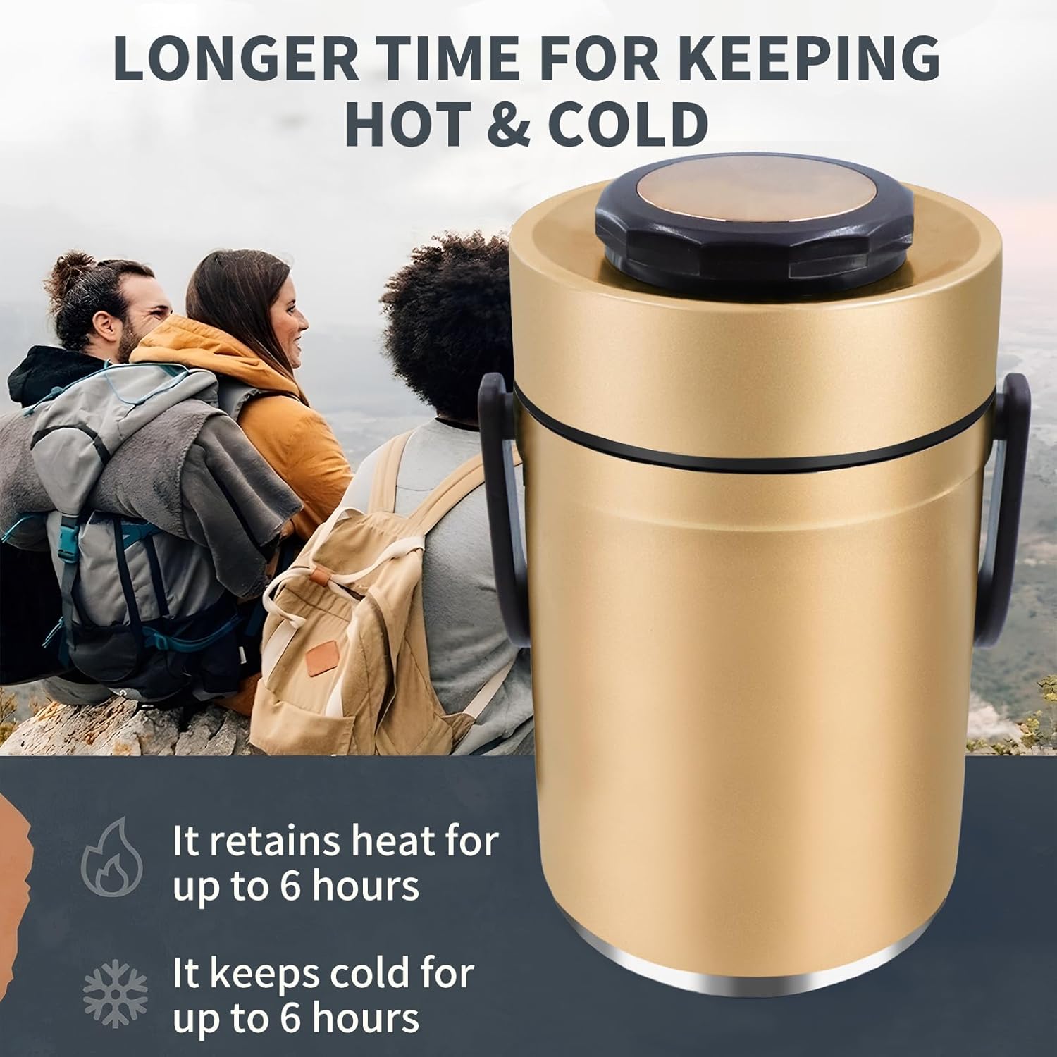 67oz Insulated Lunch Box for Hot Food, 3-Layer Stackable Thermos Jar with Insulated Bag - Ideal for Office & Outdoor Dining (Gold)