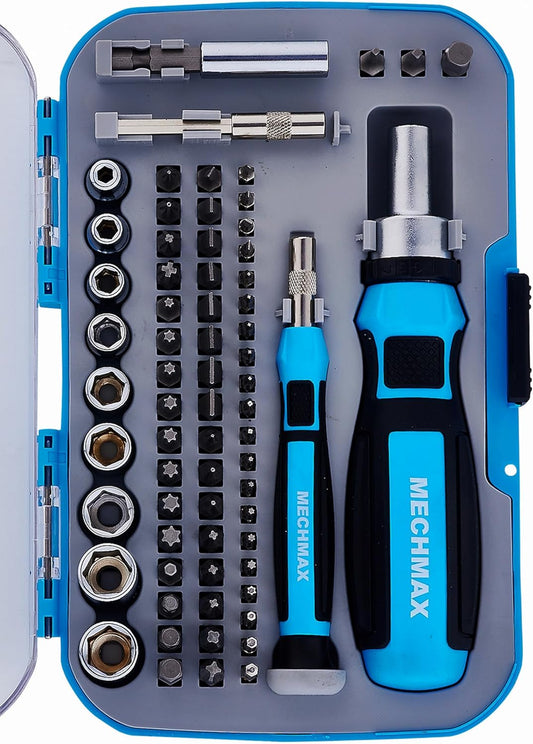 68 Piece MECHMAX Ratcheting Screwdriver Set with Magnetic Bits and Socket in Case - Ideal for Home, Office, Car, Automotive - Perfect Gift for Men, Back to School, or Ring Doorbell Tool Kit