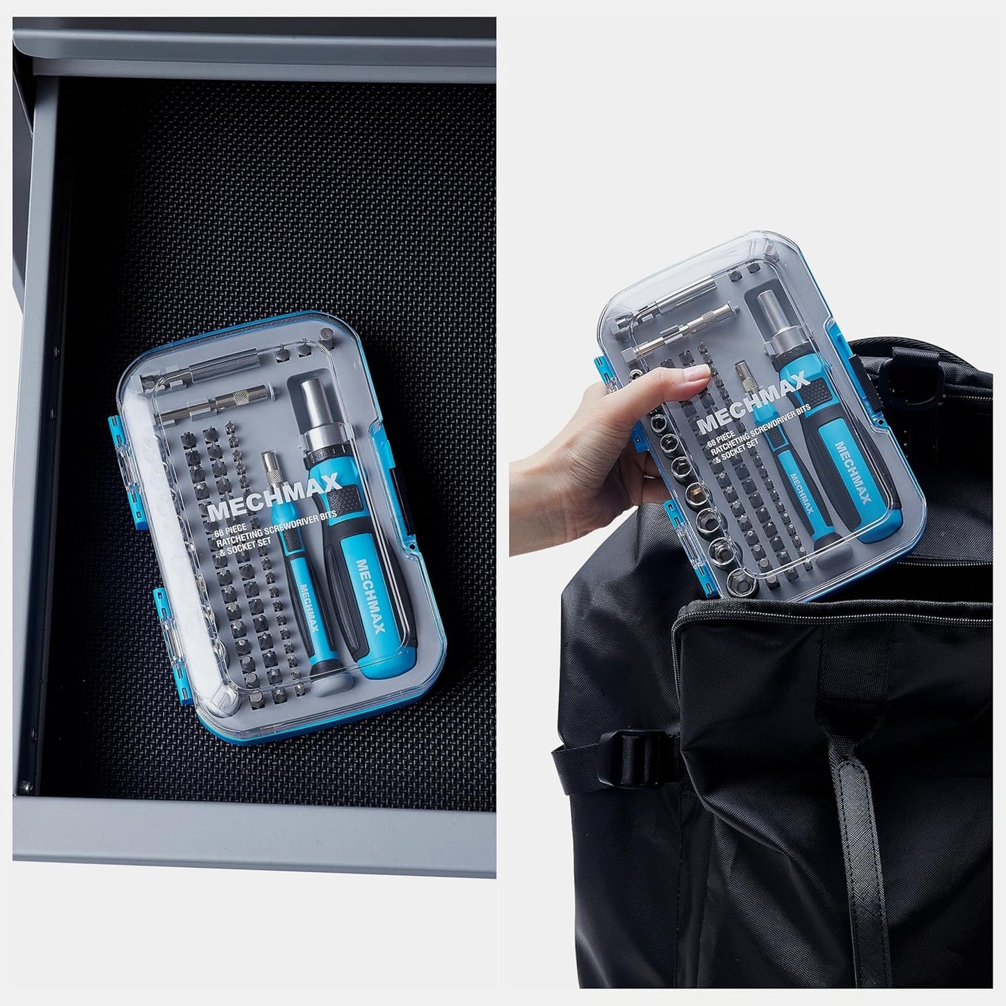 68 Piece MECHMAX Ratcheting Screwdriver Set with Magnetic Bits and Socket in Case - Ideal for Home, Office, Car, Automotive - Perfect Gift for Men, Back to School, or Ring Doorbell Tool Kit