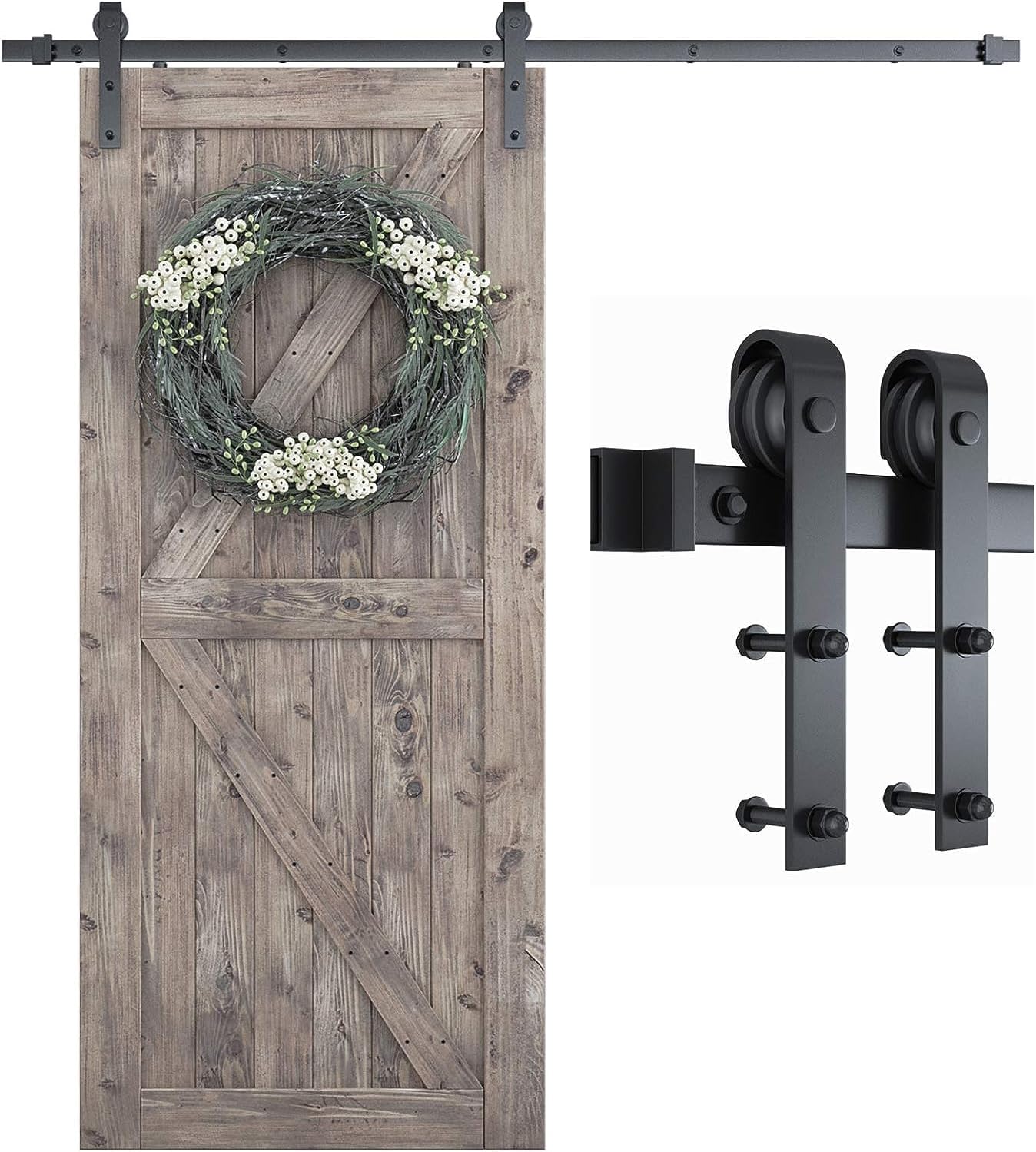 6.8FT Barn Door Hardware Kit with J Shape Hanger for 40" Wide Door Panel - Easy Installation, Smooth & Quiet Sliding Track - Step-by-Step Instructions Included - WildKart