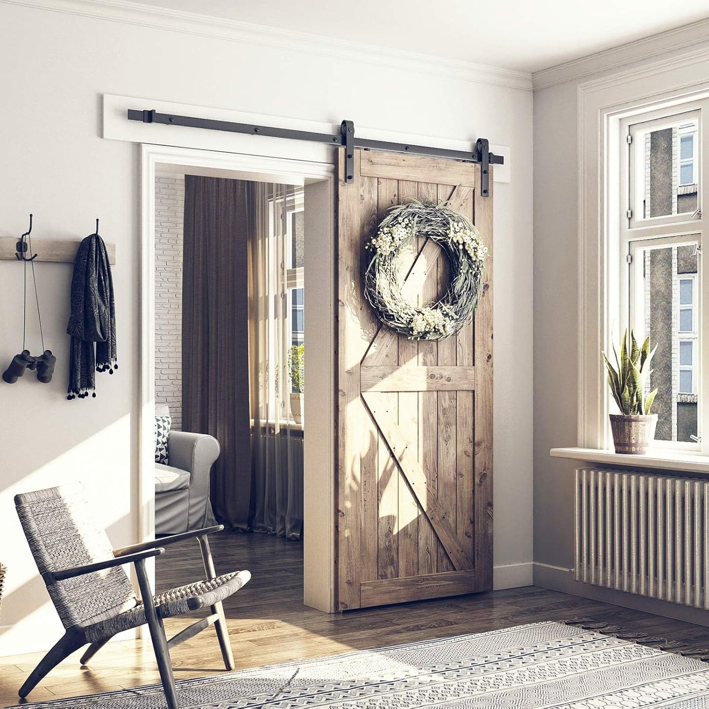 6.8FT Barn Door Hardware Kit with J Shape Hanger for 40" Wide Door Panel - Easy Installation, Smooth & Quiet Sliding Track - Step-by-Step Instructions Included - WildKart