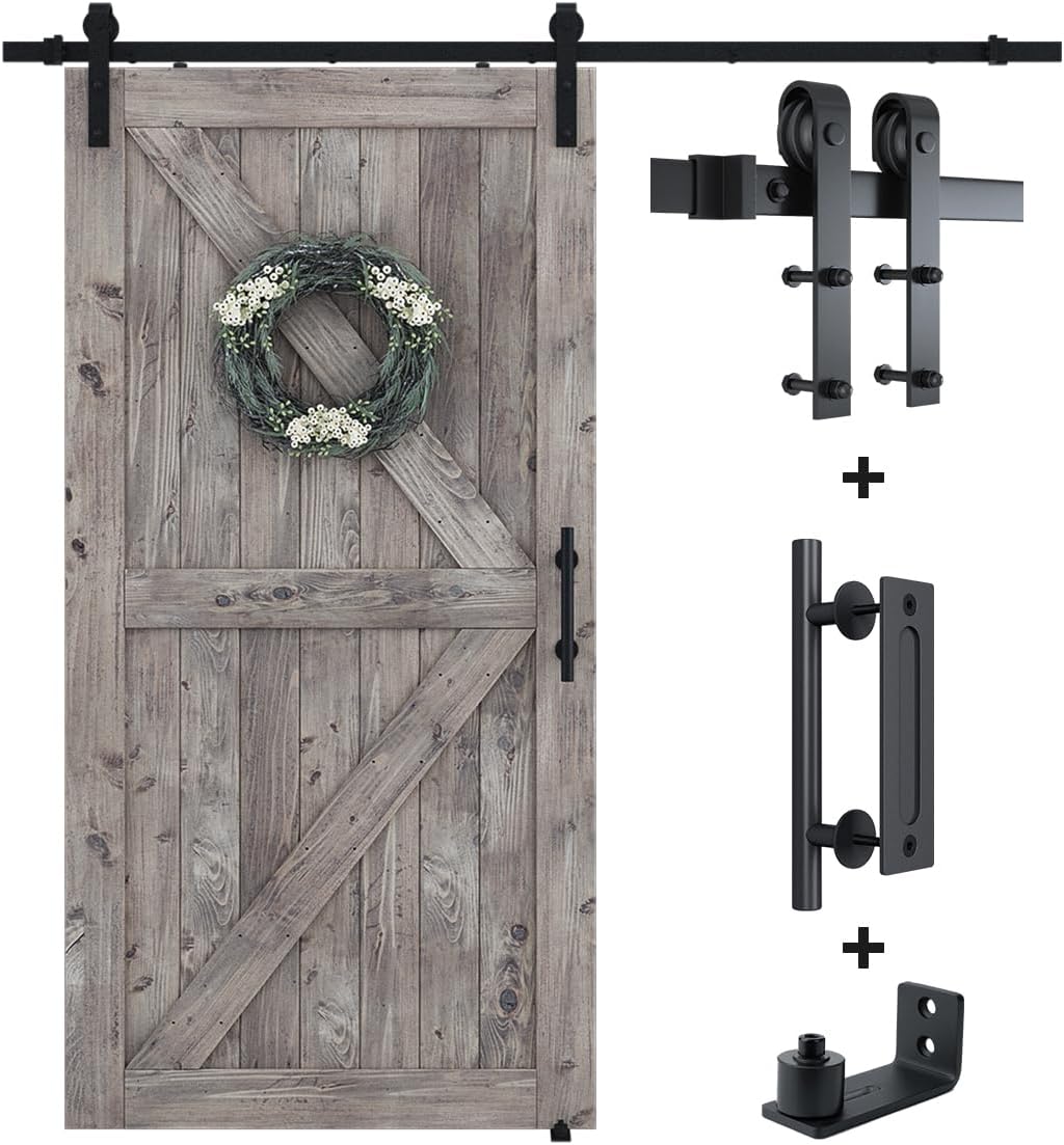 6.8FT Sliding Barn Door Hardware Kit with Pull Handle Set & Floor Guide - Smooth & Quiet Operation, Easy Installation - Fits 36"-40" Wide Door Panel - WildKart