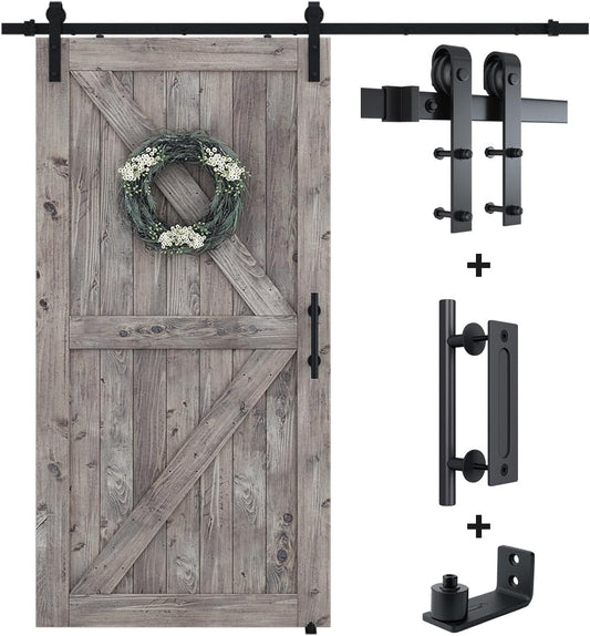 6.8FT Sliding Barn Door Hardware Kit with Pull Handle Set & Floor Guide - Smooth & Quiet Operation, Easy Installation - Fits 36"-40" Wide Door Panel - WildKart