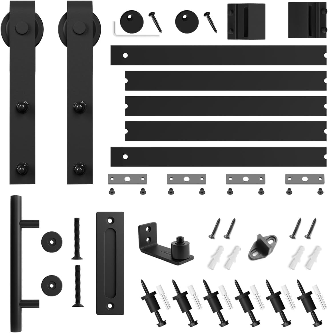 6.8FT Sliding Barn Door Hardware Kit with Pull Handle Set & Floor Guide - Smooth & Quiet Operation, Easy Installation - Fits 36"-40" Wide Door Panel - WildKart