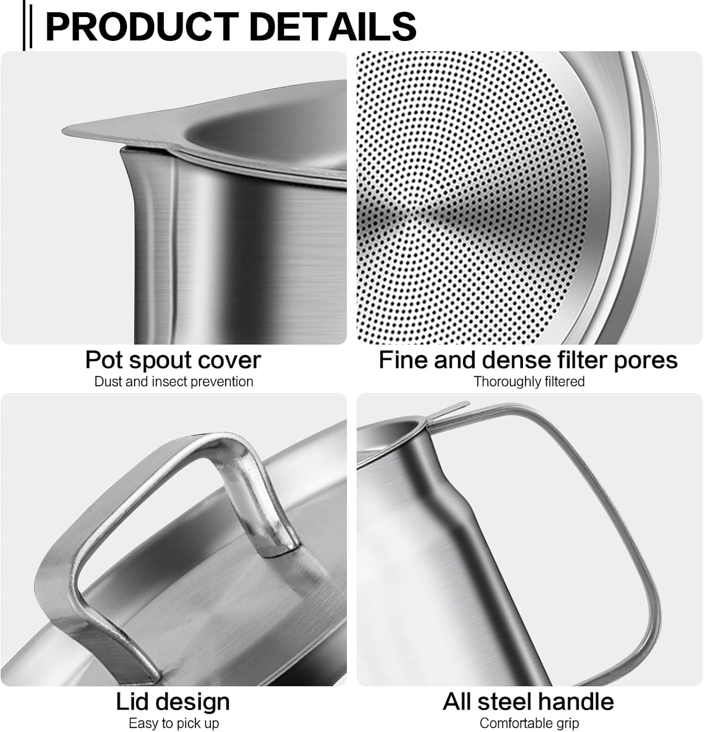 68oz/2L 2-in-1 Stainless Steel Oil Strainer Pot with Frying Basket, Seal Lid - Heavy Duty Cooking Oil Filter Vessel for Kitchen/Camping
