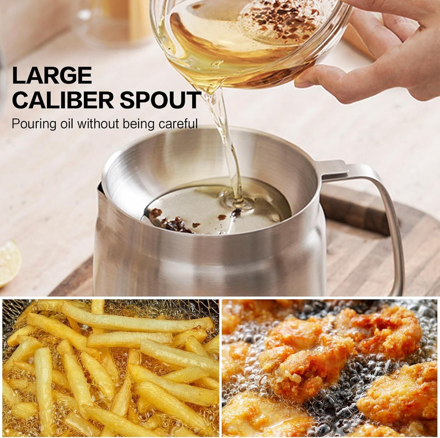 68oz/2L 2-in-1 Stainless Steel Oil Strainer Pot with Frying Basket, Seal Lid - Heavy Duty Cooking Oil Filter Vessel for Kitchen/Camping